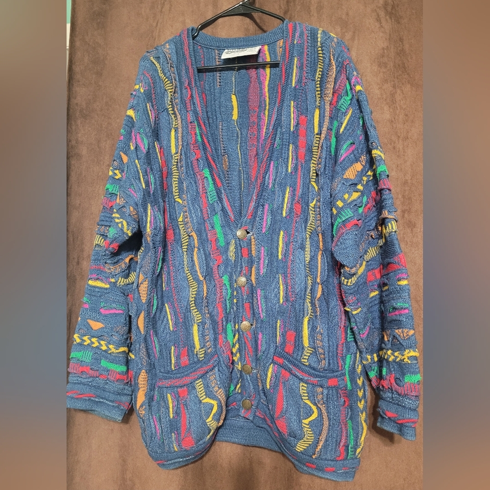 Vintage Colorful 3D Knit Mens COOGI Cardigan